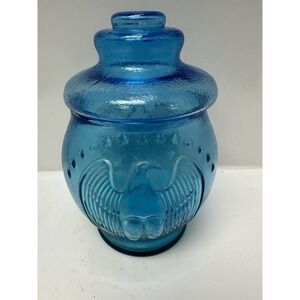 Vintage Wheaton Blue  Glass American Eagle Lidded‎ Canister